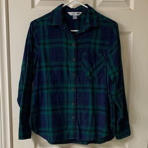 🌷3 for$25🌷Old Navy, US M (Petites), Green Blue & Black Plaid Button Down Shirt